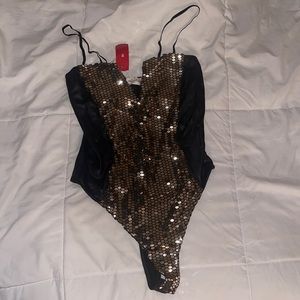 Gold & Black thong bodysuit